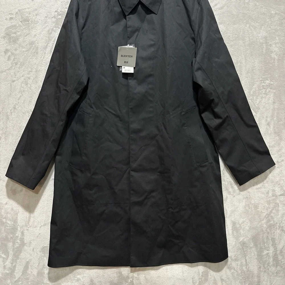 Uniqlo Blocktech Convertible Collar‎ Coat Mens M Black Single Breasted Oversized